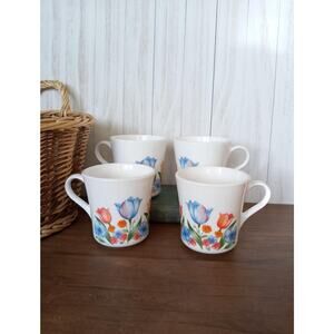 Vintage Corning Ware Tea Cups - Fresh Cut Tulips Pattern, Set of 4